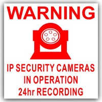 6 x IP Camera Security Stickers-Red on White-24hr Surveillance CCTV Self Adhesive Vinyl Signs 